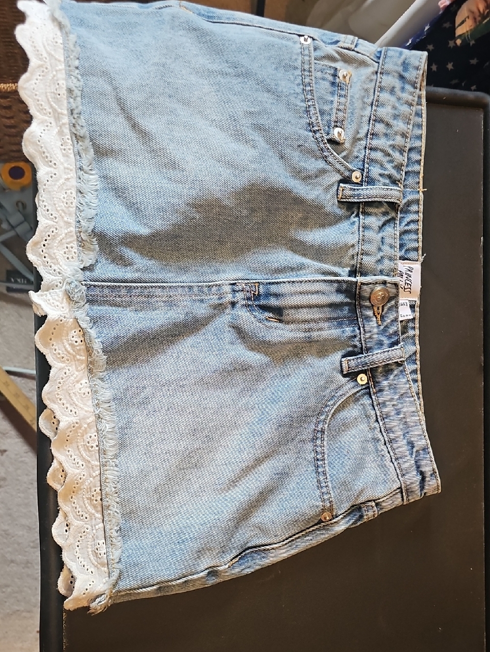 Princess Polly Denim Lace Trim Women's Shorts - Light Blue